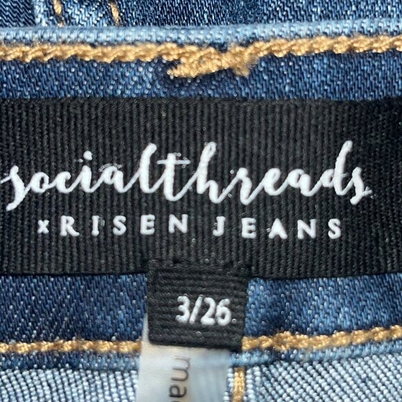 SOCIAL THREADS X RISEN High Rise Dark Wash Big Bell Flare Wide Leg Jeans - 3/26 - Picture 10 of 10